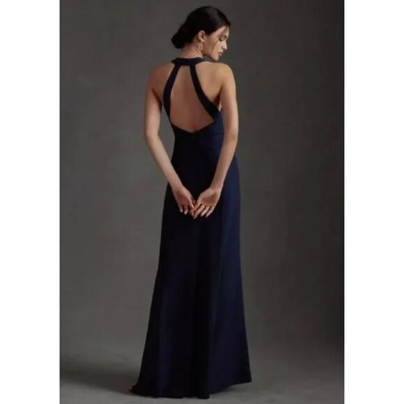 BHLDN Serephina Crepe Halter Maxi Dress – Midnight Navy SZ 6 - Picture 3 of 12